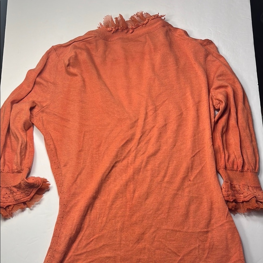 Elie Tahari Coral Orange Ruffled 3/4 Sleeve Blouse Size XS Cashmere COTTAGECORE - Picture 7 of 8